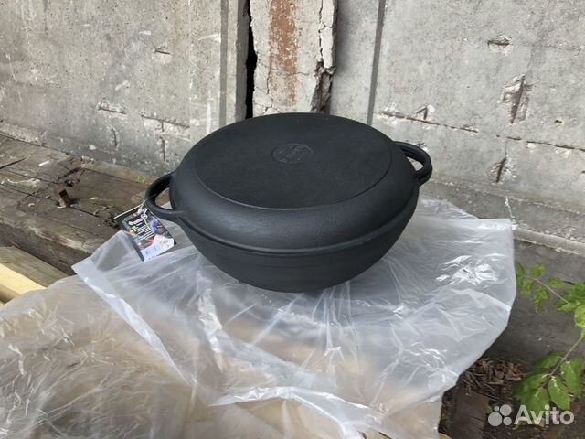 Кастрюля Вок чугунная с крышкой сковородой Ситон