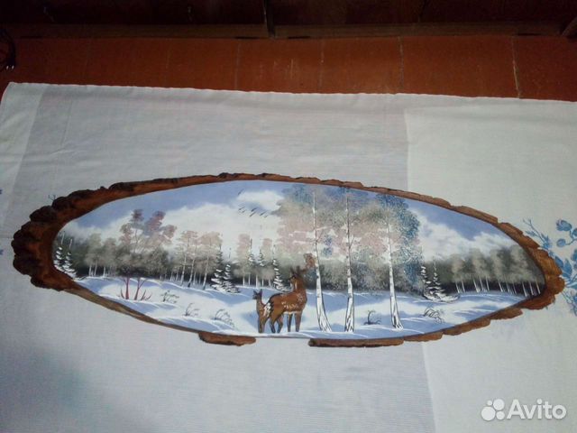 Картина на срезе дерева