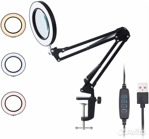 Кольцевая лампа с лупой. Светодиодная настольная