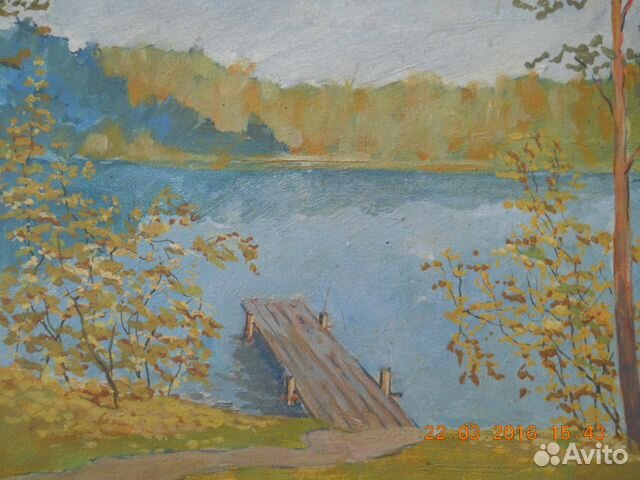 Картина пейзаж берега озера (масло)
