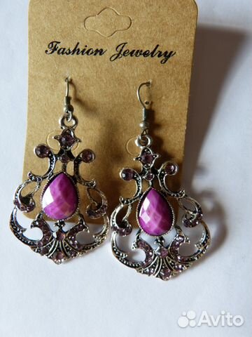 Cерьги новые, с фиолетовыми вставками Cерьги новые, с фиолетовыми вставками