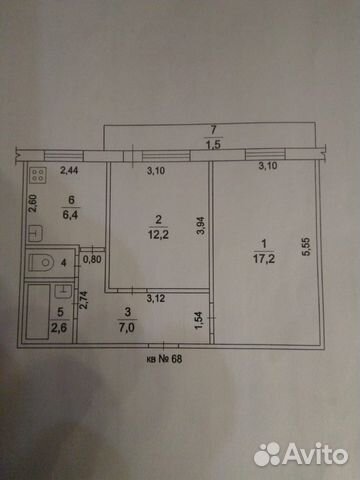 2-к квартира, 46.4 м², 3/5 эт.