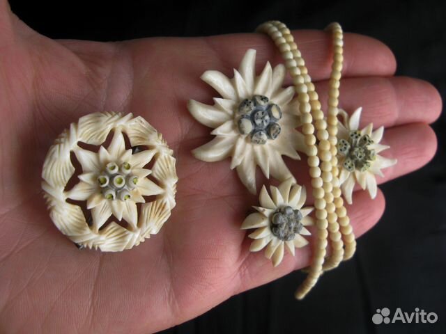 Резная Кость Броши Бусы Браслет Винтаж Резная Кость Броши Бусы Браслет Винтаж