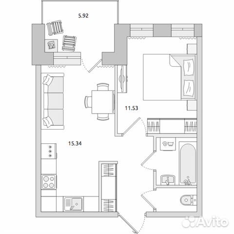 1-к квартира, 42.6 м², 4/4 эт.