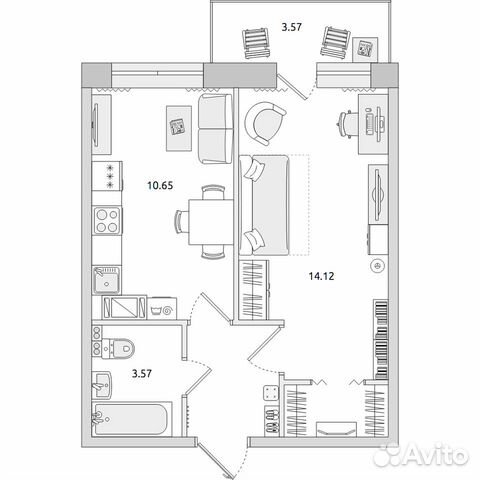 1-к квартира, 37.7 м², 2/15 эт.