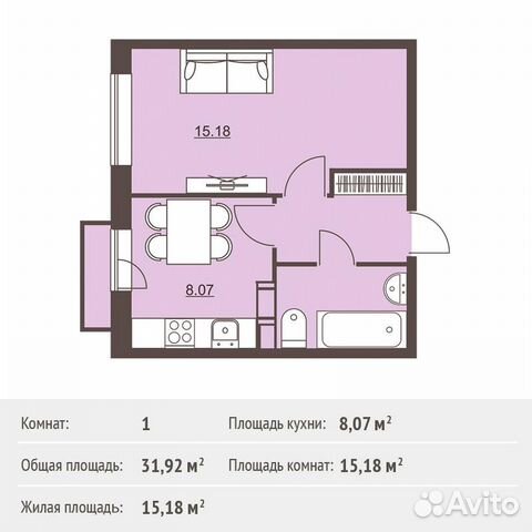 1-к квартира, 31.9 м², 6/6 эт. 1-к квартира, 31.9 м², 6/6 эт.