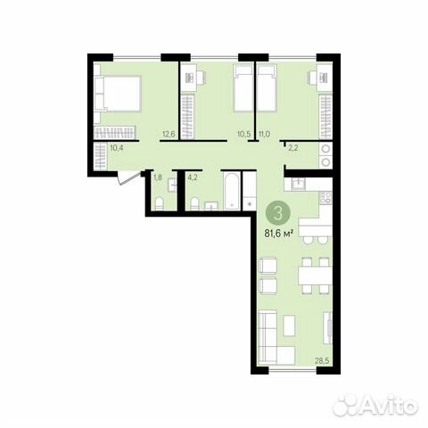 3-к квартира, 81.5 м², 3/8 эт. 3-к квартира, 81.5 м², 3/8 эт.