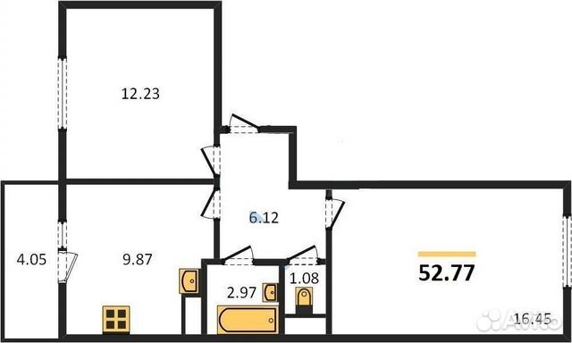2-к квартира, 52.7 м², 12/12 эт.