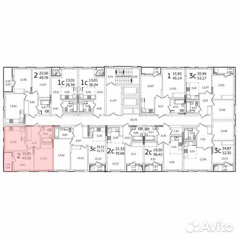 2-к квартира, 45.6 м², 6/26 эт. 2-к квартира, 45.6 м², 6/26 эт.
