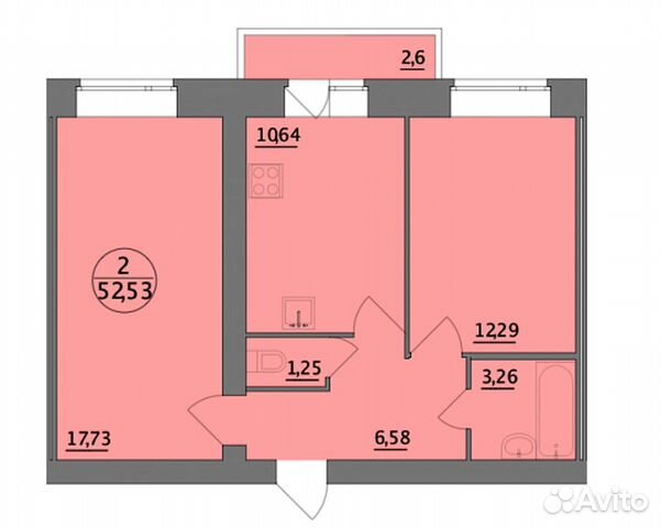 2-к квартира, 52.5 м², 2/10 эт.