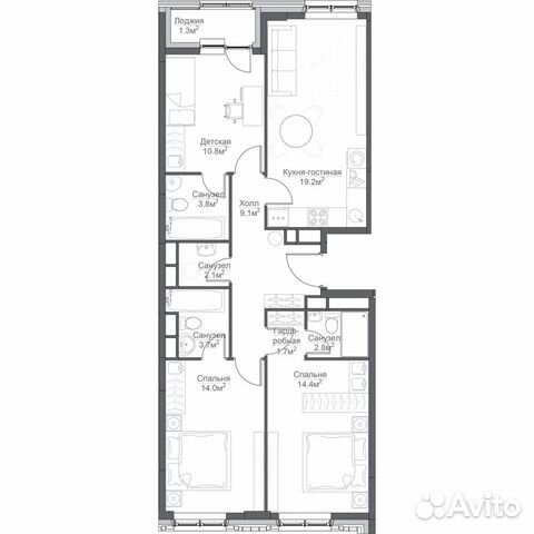 3-к квартира, 86.9 м², 8/16 эт.