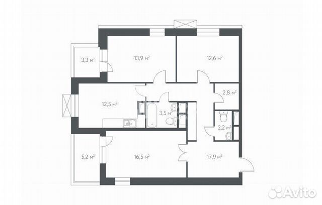 3-к квартира, 86.3 м², 4/16 эт.