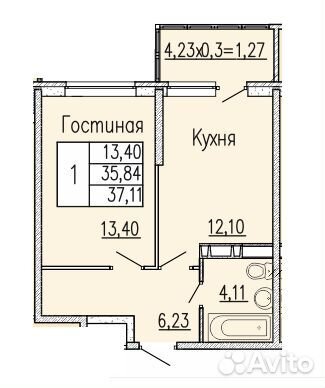 1-к квартира, 37.1 м², 9/18 эт. 1-к квартира, 37.1 м², 9/18 эт.