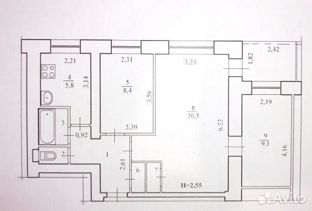 3-к квартира, 55 м², 7/9 эт. 3-к квартира, 55 м², 7/9 эт.