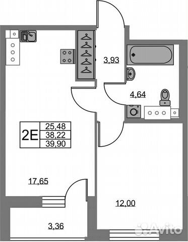 1-к квартира, 41.6 м², 3/9 эт. 1-к квартира, 41.6 м², 3/9 эт.