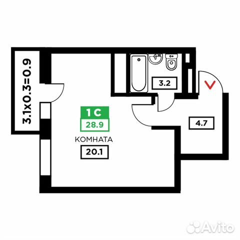 Студия, 28.9 м², 22/24 эт. Студия, 28.9 м², 22/24 эт.