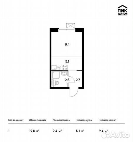 Студия, 19.8 м², 6/25 эт.