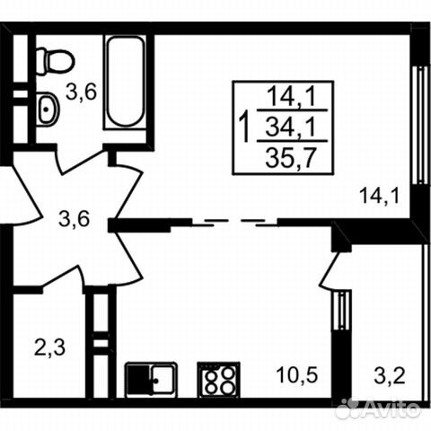 1-к квартира, 35.7 м², 15/17 эт. 1-к квартира, 35.7 м², 15/17 эт.