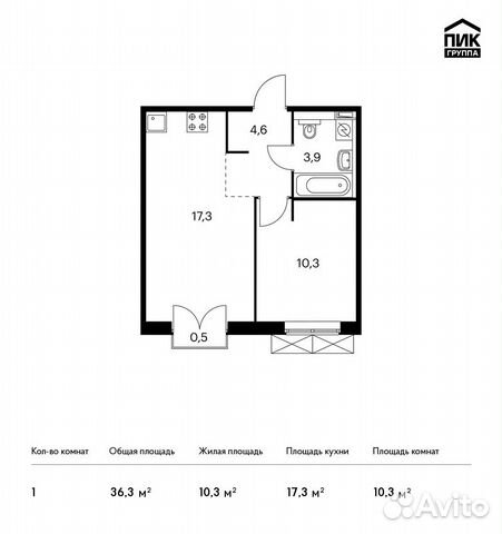 1-к квартира, 36.3 м², 2/9 эт.