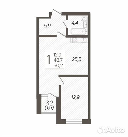 1-к квартира, 50.2 м², 8/8 эт.