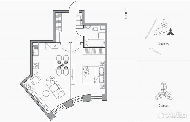 1-к квартира, 52.7 м², 24/35 эт.