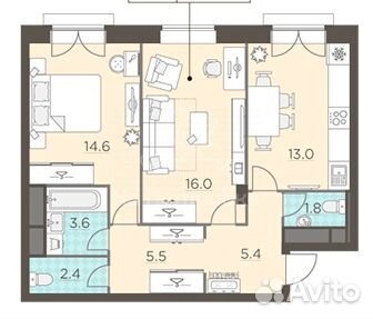 2-к квартира, 63.5 м², 2/29 эт. 2-к квартира, 63.5 м², 2/29 эт.