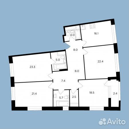 4-к квартира, 144.7 м², 5/18 эт. 4-к квартира, 144.7 м², 5/18 эт.