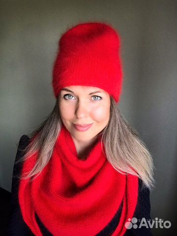 Бини шапка и косыночка из пуха норки