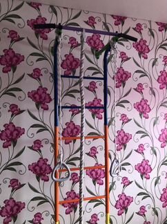 Шведская стенка с турником, канатом и кольцами