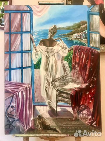 Подарок учителю Картина маслом девушка у моря обна