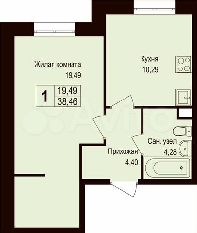 1-к. квартира, 38,5 м², 1/6 эт.
