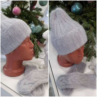 Комплект шапка и варежки из пуха норки