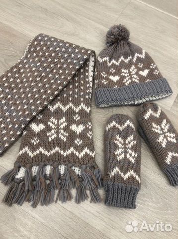 Комплект шапка, шарф, варежки