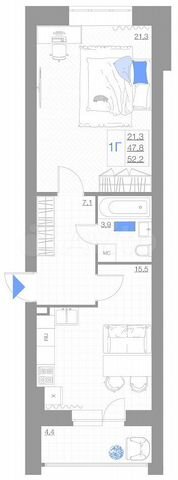1-к. квартира, 52,2 м², 1/5 эт.