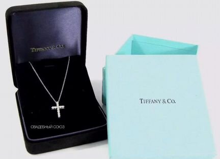 Золотой крест Tiffany с бриллиантами 1.1 ct