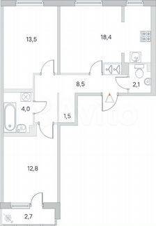 2-к. квартира, 61,6 м², 1/4 эт.