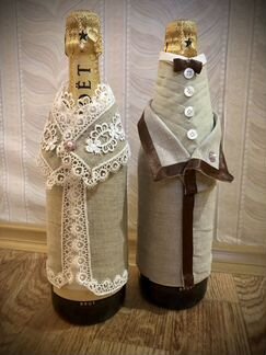 Свадебные украшения на бутыли, украшения на бутылк