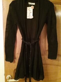 Новый черный ажурный кардиган с поясом. Торг