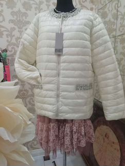 Пуховик белый осень 56 камни пайетки