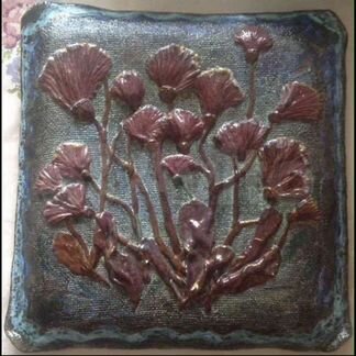 Рельеф Цветы 40 х 40см. Шамот,глазури 1980г