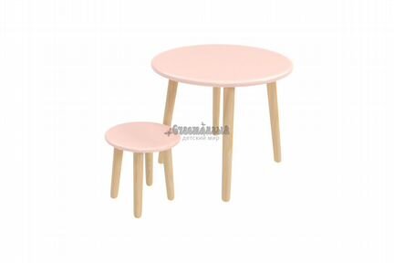 Детский комплект круглый стол и стул розового цвет