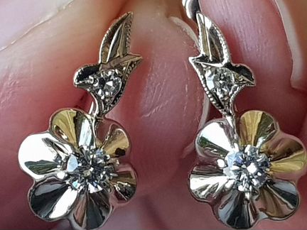Золотые серьги СССР с бриллиантами 0,38ct