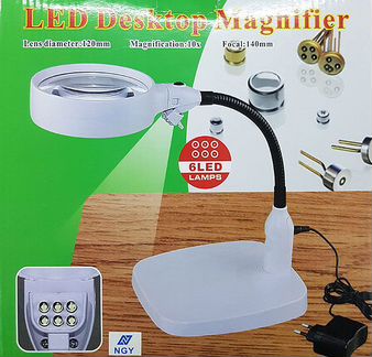 Лупа настольная с подсветкой (6 LED)