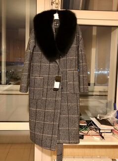 Пальто Новое Шерсть 70 чернобурка песец р.40 Xs S