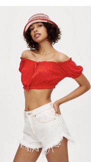 Красная Блуза с эластичным воротом, кроп-топ H&M