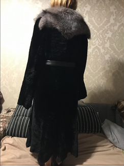 Шуба натуральная,стриженный мутон,с чернобуркой