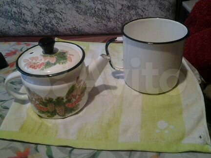 Эмалированная кружка 1 литр, чайник, СССР