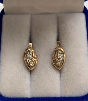 Золотые серьги с бриллиантами. 585 проба