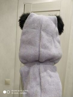 Шапка-шлем с натуральными помпоны песец