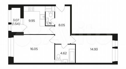 2-к квартира, 57.1 м², 8/22 эт.